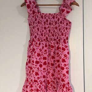 Like New Vineyard Vines Kids XL Smocked Top Pink and Red Floral Dress